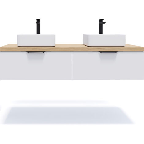 Meuble de salle de bain suspendu 2 vasques à poser 140cm 2 tiroirs Blanc - Soho