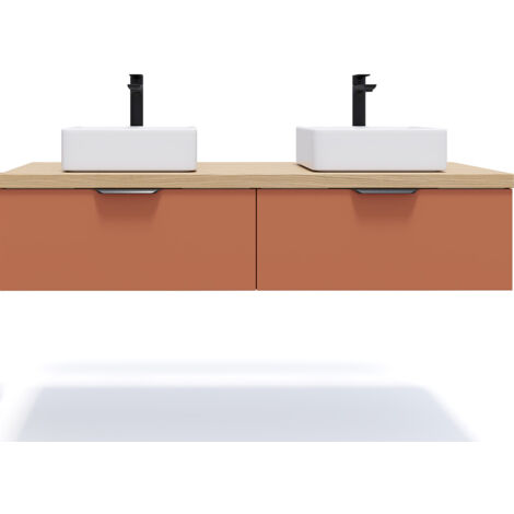 Meuble de salle de bain suspendu 2 vasques à poser 140cm 2 tiroirs Terracotta - Soho