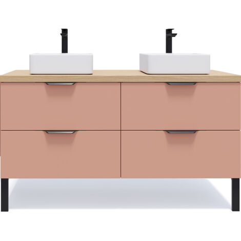 Meuble de salle de bain suspendu 2 vasques à poser 140cm 4 tiroirs Abricot - Soho