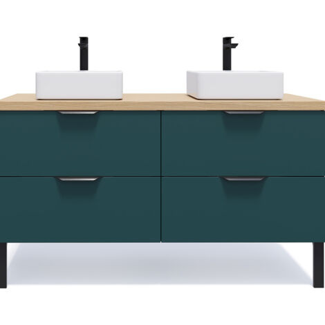 Meuble de salle de bain suspendu 2 vasques à poser 140cm 4 tiroirs Bleu - Soho