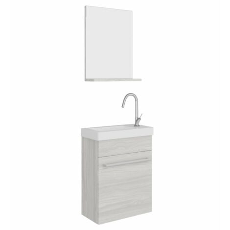 Meuble de salle de bain suspendu 40 cm chêne gris avec vasque et miroir - Penne