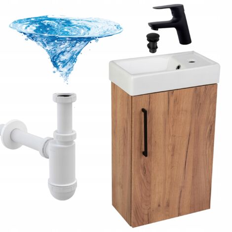 Meuble de salle de bain suspendu 50 - Chêne doré - Avec lavabo et robinet - Design élégant et fonctionnel