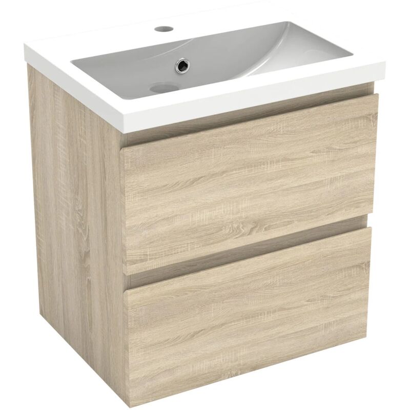 SANILAND Meuble de salle de bain suspendu 50 cm avec tiroirs - Bois clair