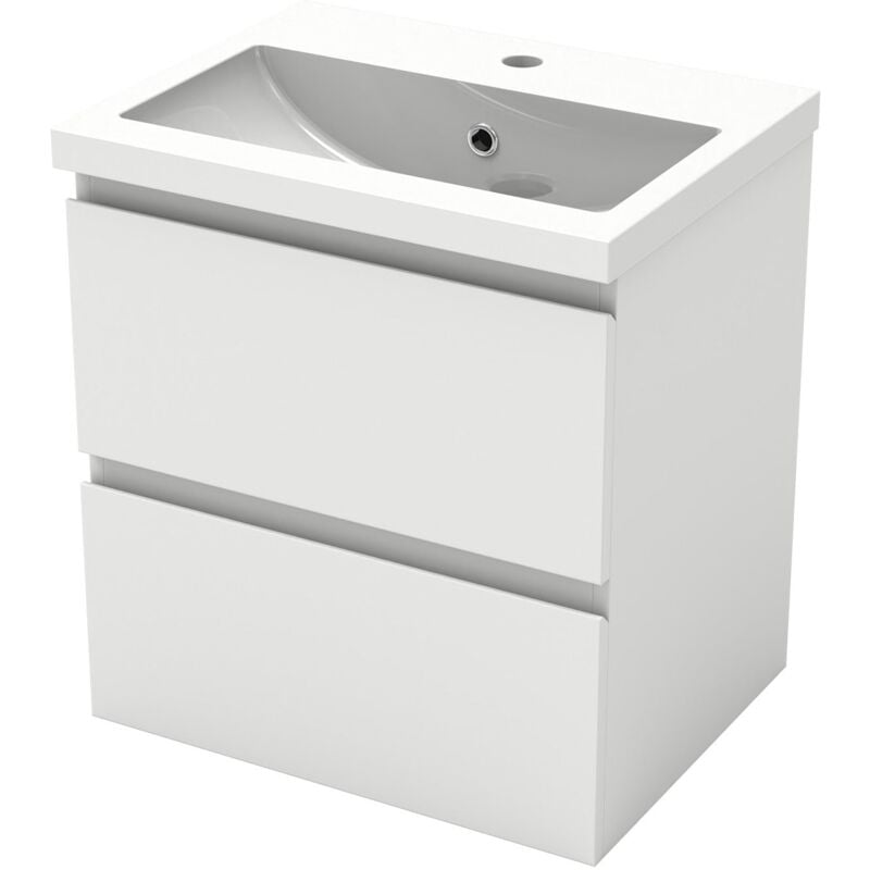 Saniland - Meuble de salle de bain suspendu 50 cm avec tiroirs - Blanc et anthracite