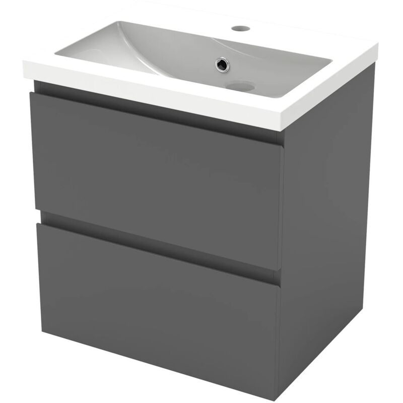 Saniland - Meuble de salle de bain suspendu 50 cm avec tiroirs - Finition anthracite