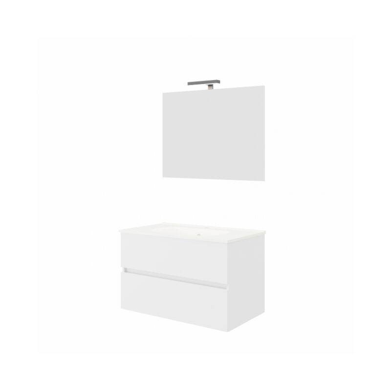 Abitare - Meuble de salle de bain suspendu 60 cm en bois blanc brillant avec vasque et miroir - Empoli - Avec miroir et lampe led