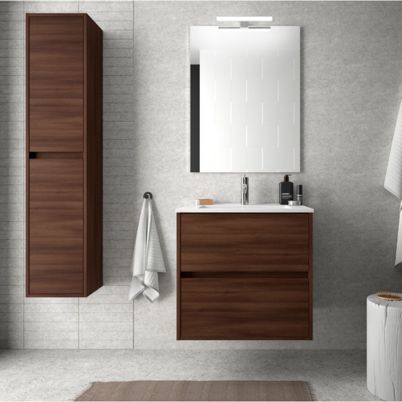 Meuble De Salle De Bain Suspendu 60 Cm Marron Acacia Avec