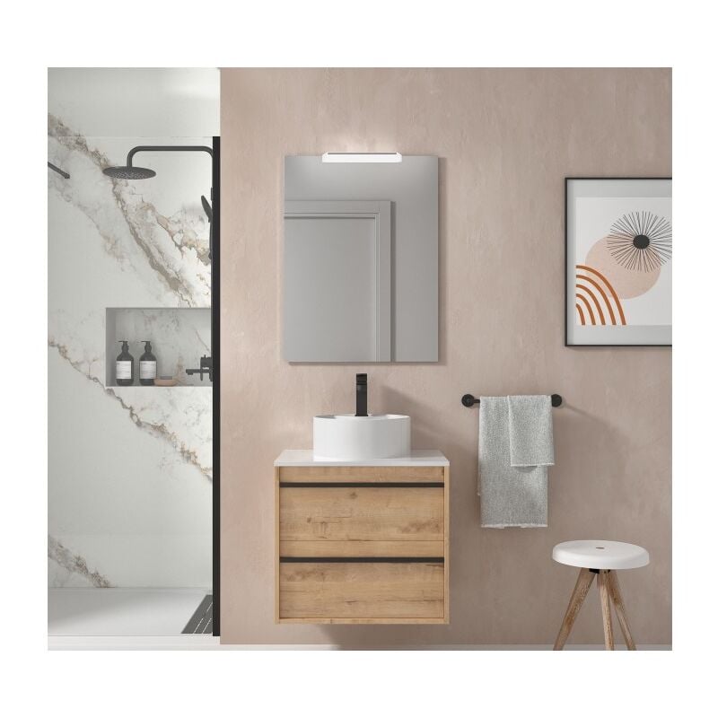 Meuble de salle de bain suspendu 60 cm en bois de chêne ostippo avec vasque - Astoria - 60 cm Avec colonne