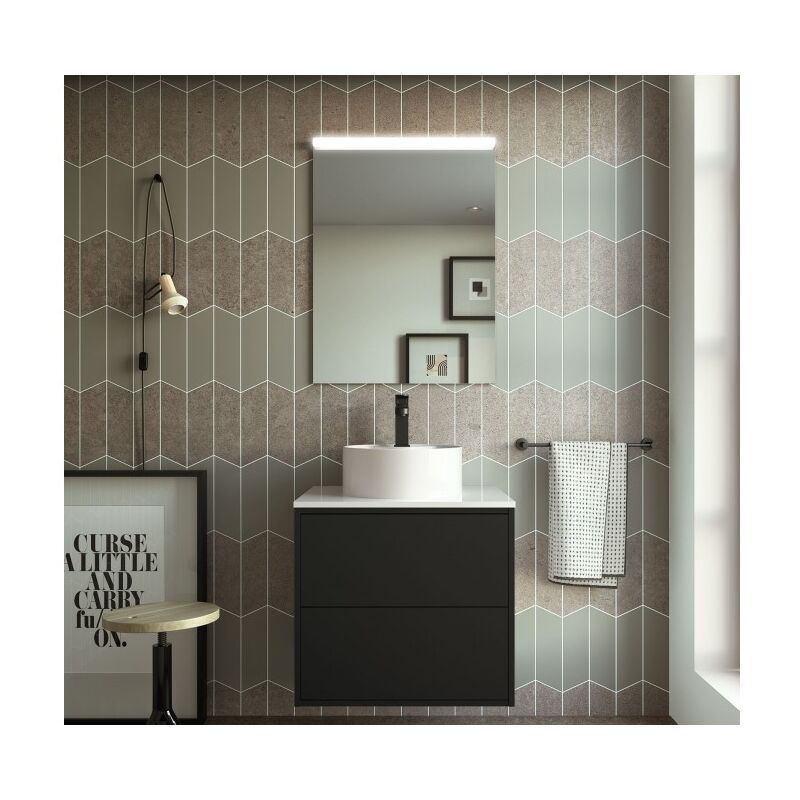 Meuble de salle de bain suspendu 60 cm en bois noir mat avec vasque - Olympus - 60 cm Standard