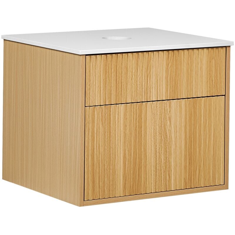 Beliani - Meuble de Salle de Bain Suspendu 60 x 52 cm Cannelé 2 Tiroirs Bois Clair Bexti