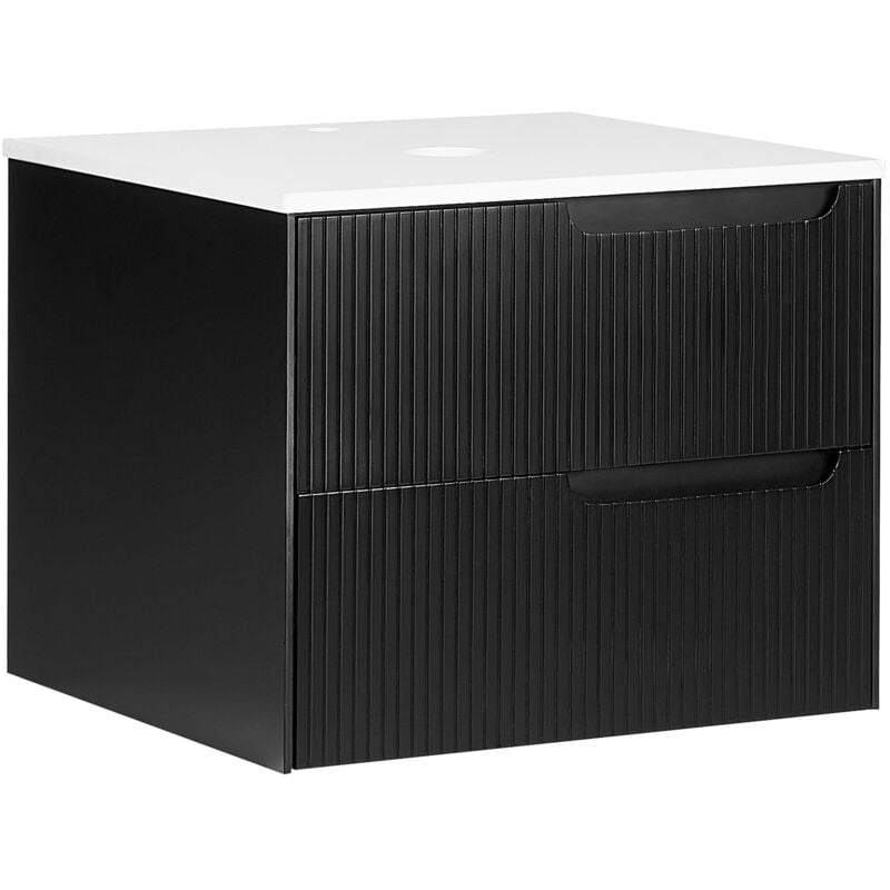 Beliani - Meuble de Salle de Bain Suspendu 60 x 52 cm Murale Cannelé 2 Tiroirs Noir Quintela
