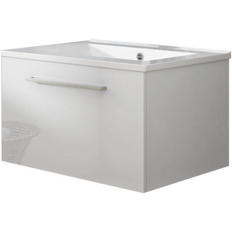 Meuble de salle de bain suspendu 60cm NICE CLASSIC blanc brillant - Vasque en céramique