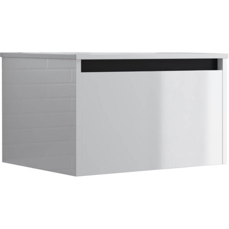 Meuble de salle de bain suspendu 60cm NICE EDGE blanc brillant - Vasque en céramique