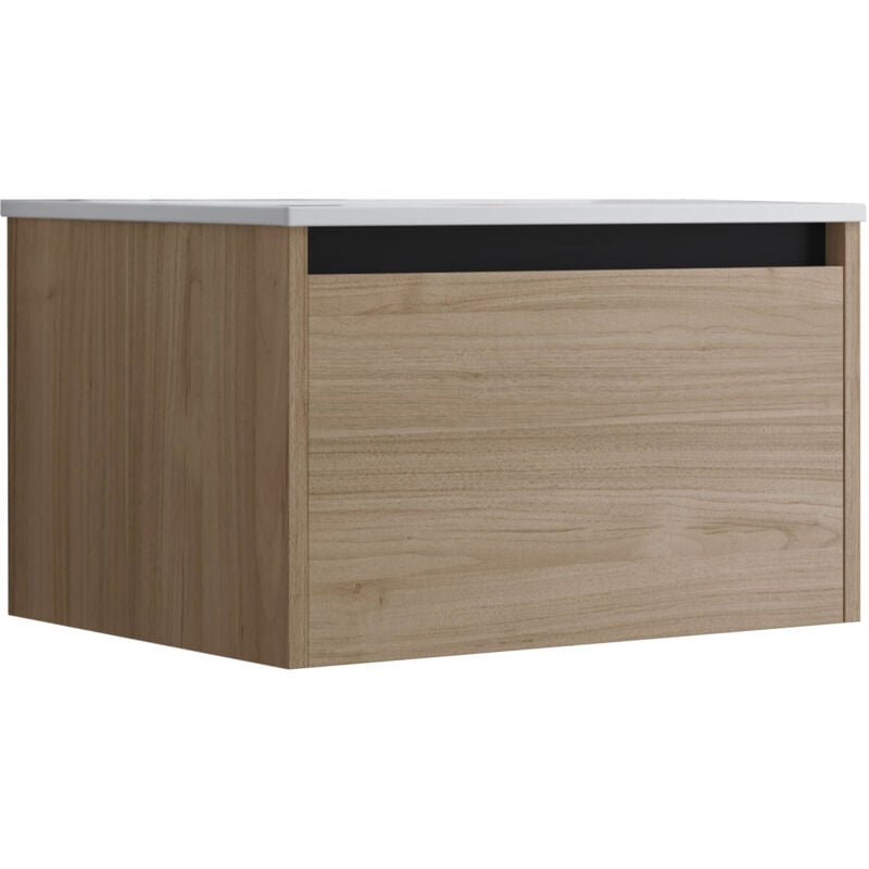 Meuble de salle de bain suspendu 60cm NICE EDGE bois clair - Vasque en céramique