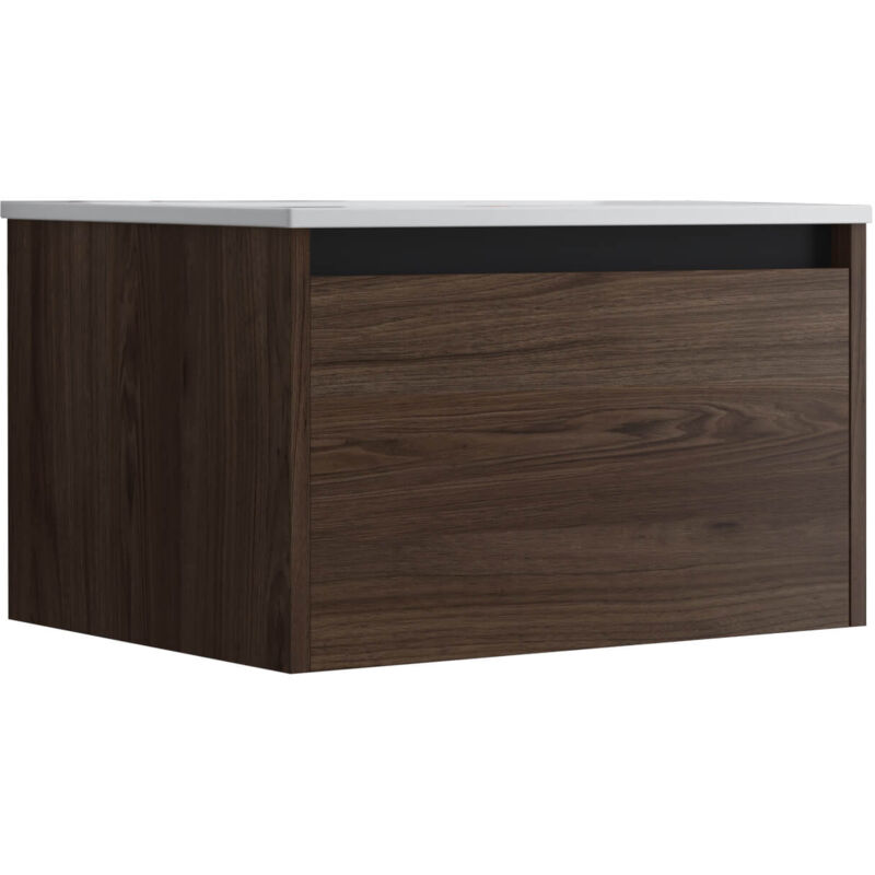 Mennza - Meuble de salle de bain suspendu 60cm nice edge bois foncé - Vasque en céramique