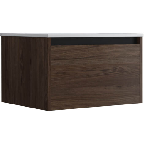 Meuble de salle de bain suspendu 60cm NICE EDGE bois foncé - Vasque en céramique