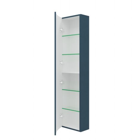 Meuble de salle de bain suspendu 70 cm en bois bleu pétrole avec vasque - Arona - Colonna e specchio rotondo touch con LED