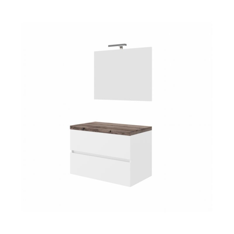Abitare - Meuble de salle de bain suspendu 80 cm en bois blanc brillant et plateau en chêne fossile avec vasque et miroir - Civo - Con specchio e