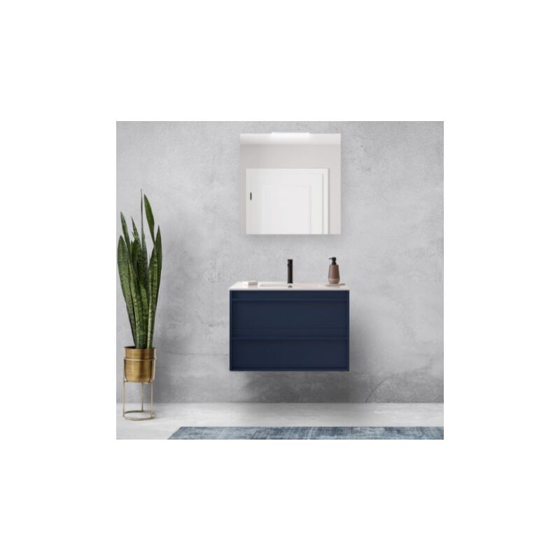 Abitare - Meuble de salle de bain suspendu 80 cm en bois bleu satiné avec vasque intégrée - Astoria - Standard