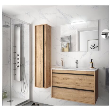Meuble de salle de bain suspendu 80 cm en bois de chêne ostippo avec vasque intégré - Astoria - 80 cm Standard