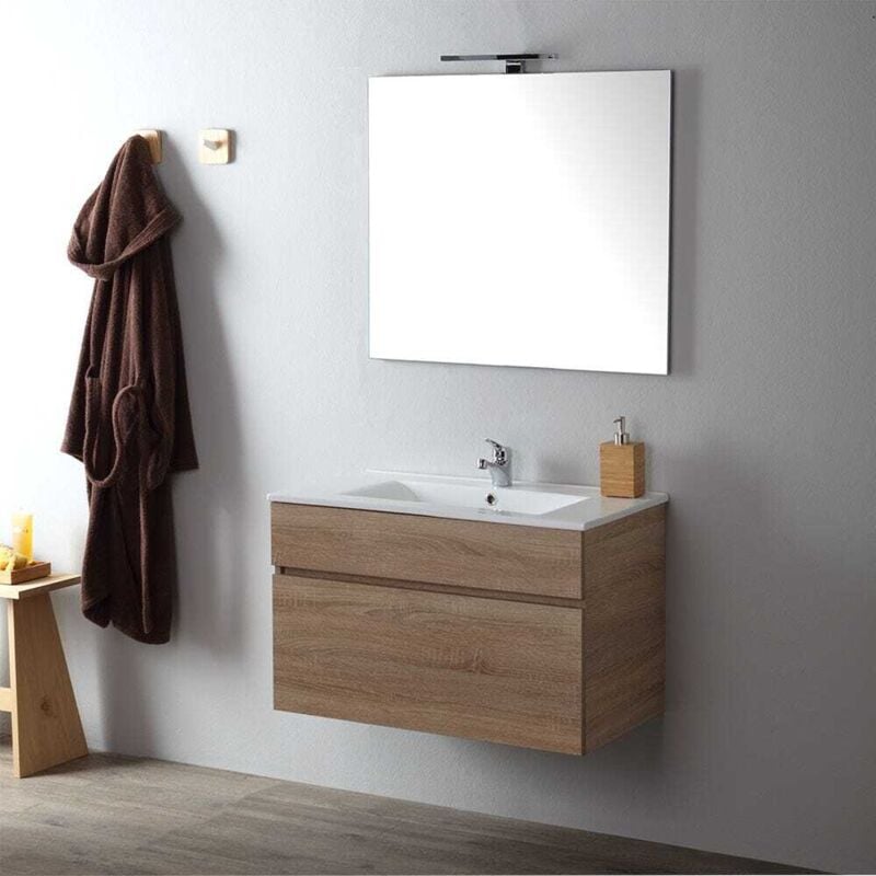 Meuble De Salle De Bain Suspendu 80 Cm En Chêne Well Sole