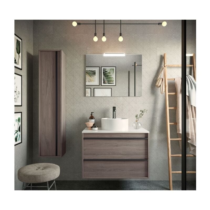 Abitare - Meuble de salle de bain suspendu 80 cm en bois de chêne éternité avec vasque - Astoria - 80 cm Standard