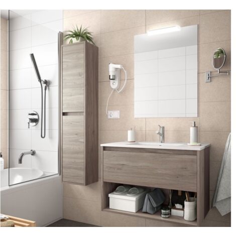 Meuble de salle de bain suspendu 80 cm Roble avec un tiroir et un espace