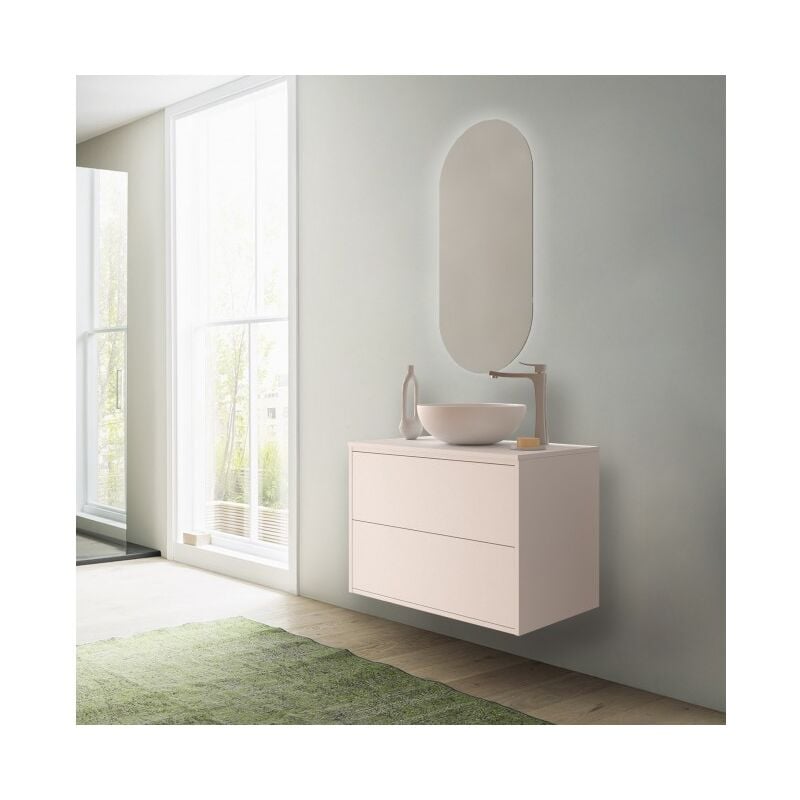 Meuble de salle de bain suspendu 80 cm en bois blanc satiné avec vasque - Olympus - 80 cm Avec colonne
