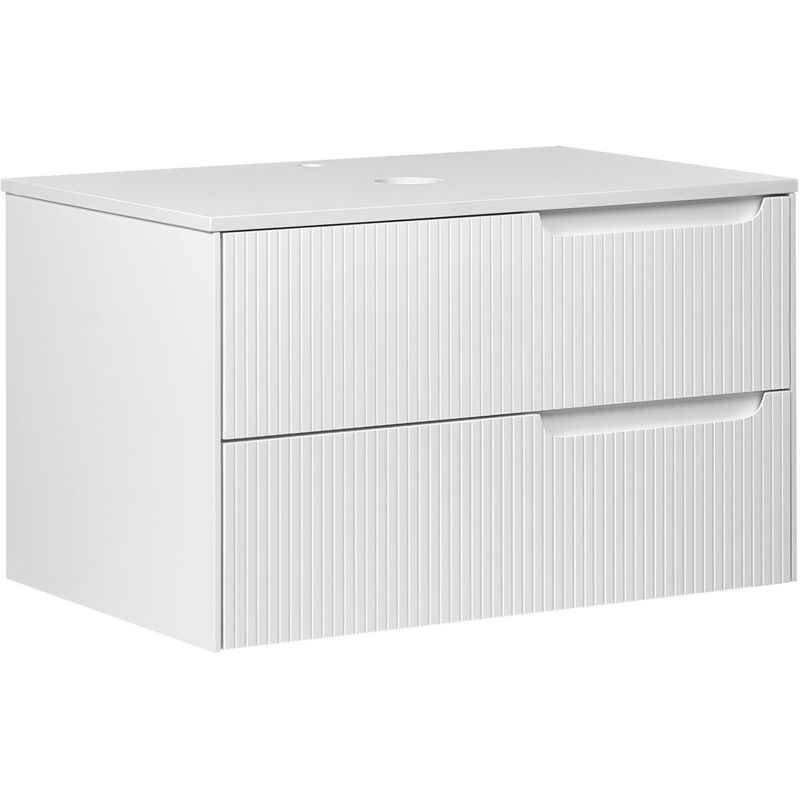Meuble de Salle de Bain Suspendu 80 x 52 cm Murale Cannelé 2 Tiroirs Blanc Quintela