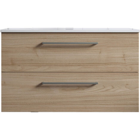Meuble de salle de bain suspendu 80cm DOUBLE CLASSIC bois clair - Vasque en céramique