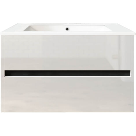 Meuble de salle de bain suspendu 80cm DOUBLE EDGE blanc brillant - Vasque en céramique