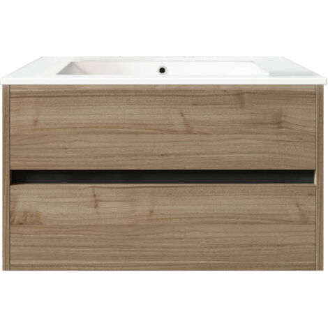 Meuble de salle de bain suspendu 80cm DOUBLE EDGE bois clair - Vasque en céramique