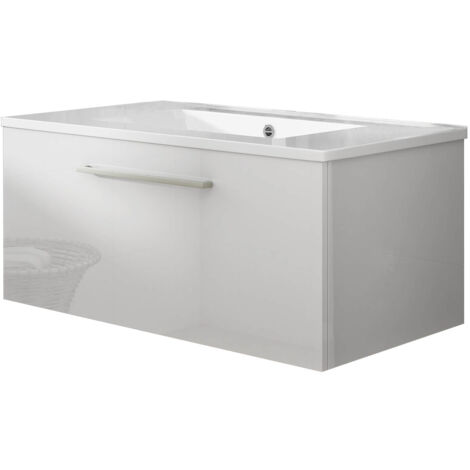 Meuble de salle de bain suspendu 80cm NICE CLASSIC blanc brillant - Vasque en céramique