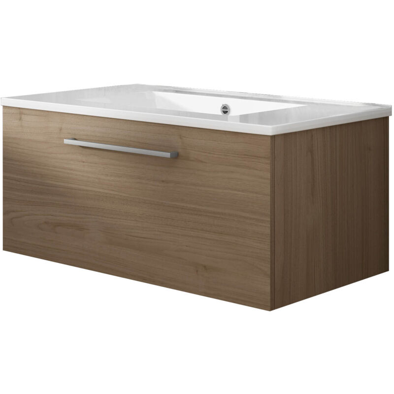 Mennza - Meuble de salle de bain suspendu 80cm nice classic bois clair - Vasque en céramique