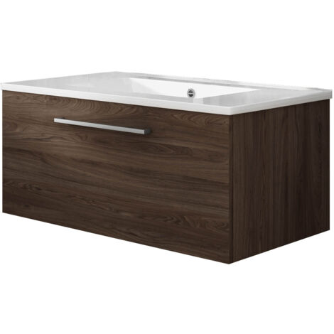 Meuble de salle de bain suspendu 80cm NICE CLASSIC bois foncé - Vasque en céramique