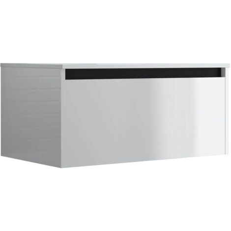 Meuble de salle de bain suspendu 80cm NICE EDGE blanc brillant - Vasque en céramique