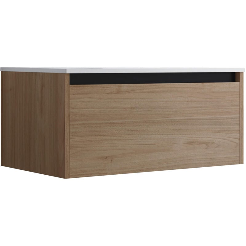 Mennza - Meuble de salle de bain suspendu 80cm nice edge bois clair - Vasque en céramique
