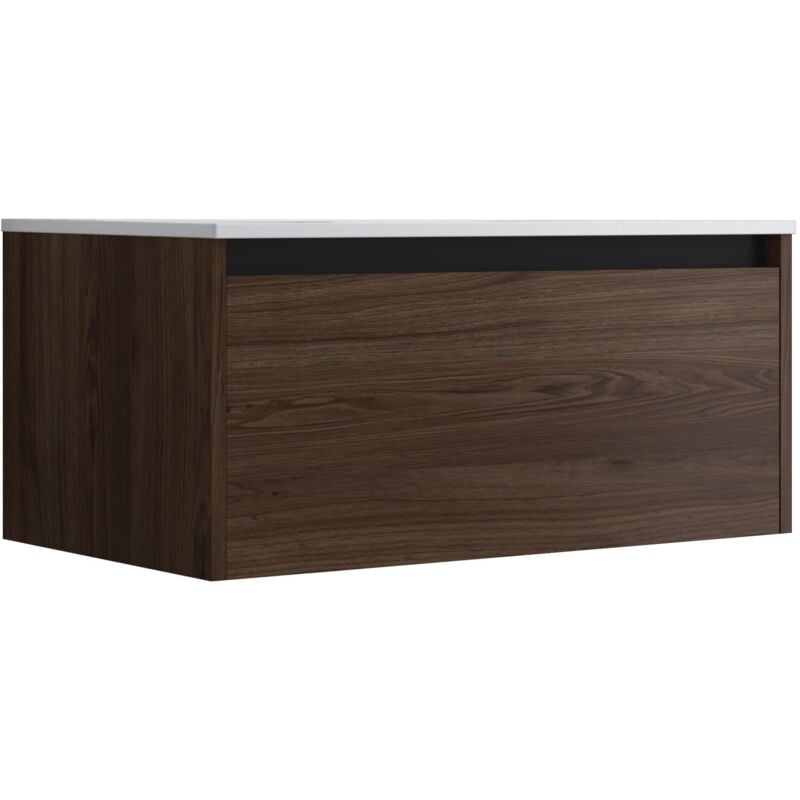 Mennza - Meuble de salle de bain suspendu 80cm nice edge bois foncé - Vasque en céramique