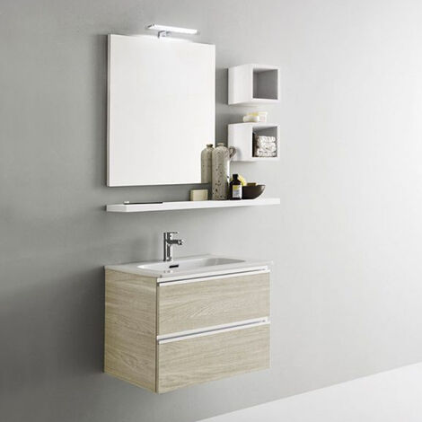 Meuble de salle de bain suspendu à double tiroir de 60x45 cm avec miroir et spot LED