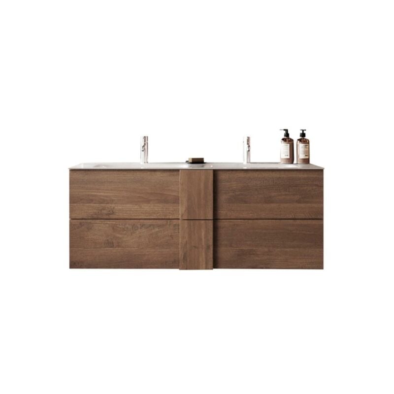 Meublorama - Meuble de salle de bain suspendu frassi – 2 vasques, 2 tiroirs – Coloris chêne clair – Design moderne