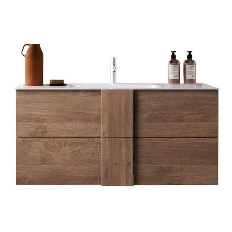 Meuble de salle de bain suspendu frassi – 1 vasque, 2 tiroirs – 101 cm – Coloris chêne clair