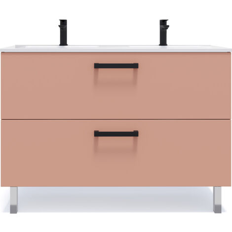 Meuble de salle de bain suspendu avec pieds double vasque intégrée 120cm 2 tiroirs Abricot - Chelsea