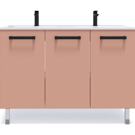 Meuble de salle de bain suspendu avec pieds double vasque intégrée 120cm 3 portes Abricot - Chelsea