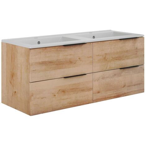 Meuble de salle de bain suspendu avec vasque à encastrer - Naturel clair - 120 cm - NISAYA