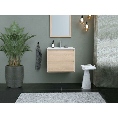 Meuble de salle de bain suspendu avec vasque à encastrer - Placage chêne - 60 cm - MILIPAM - Naturel clair