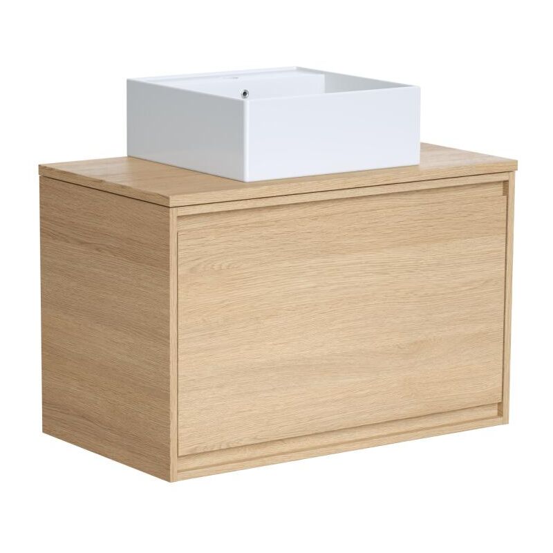 Vente-unique - Meuble de salle de bain suspendu avec vasque à poser en céramique - Placage chêne - 80 cm - mesliva
