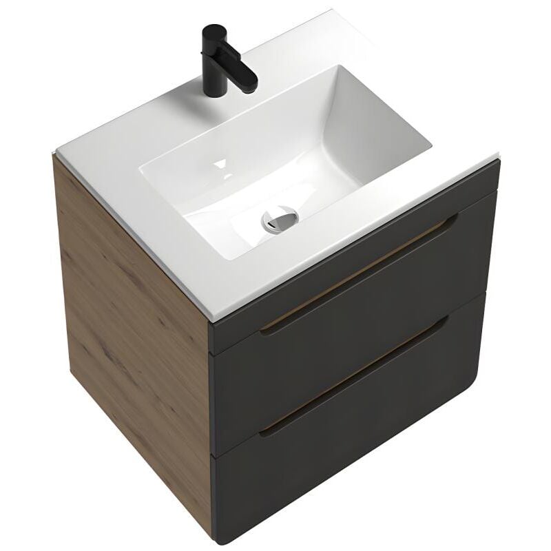 Vente-unique - Meuble de salle de bain suspendu avec vasque à encastrer - Coloris naturel et anthracite - 60 cm - aruba