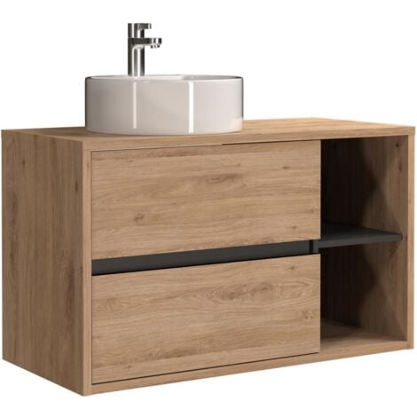 Meuble de salle de bain suspendu avec vasque ronde - Coloris naturel - 100 cm - PURNAL