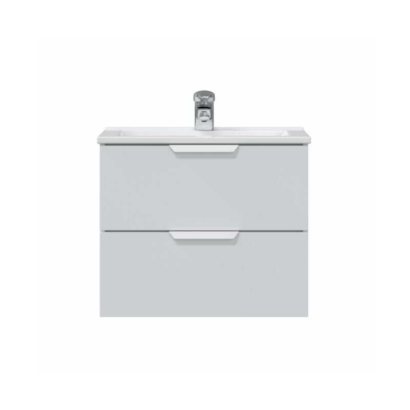 Abitare - Meuble de salle de bain suspendu blanc brillant 60 cm avec vasque et 2 tiroirs - Con lavabo