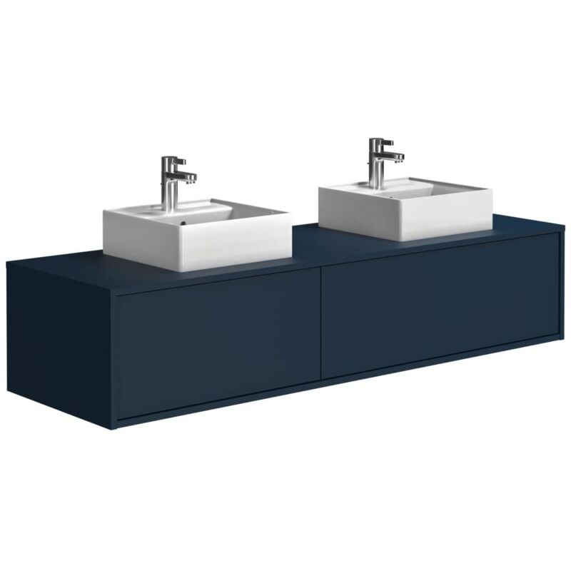 Vente-unique - Meuble de salle de bain suspendu bleu nuit avec double vasque - L150 cm - isaure ii